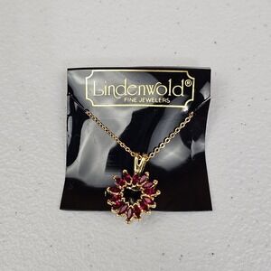 Lindenwold 14k GE Necklace Heart Red Crystal Pendant Gold Electroplate